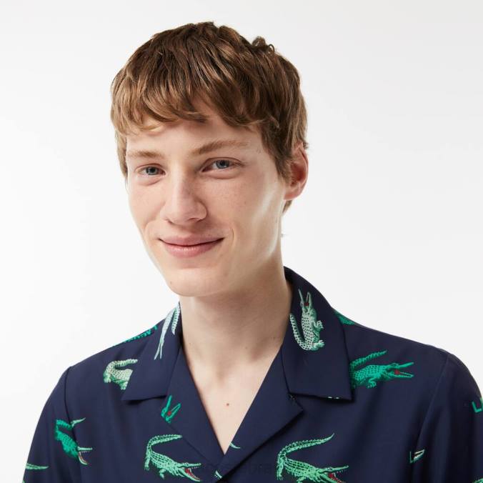 Lacoste homens camisa de manga curta com estampa de golfe azul-marinho P2PX474 roupas