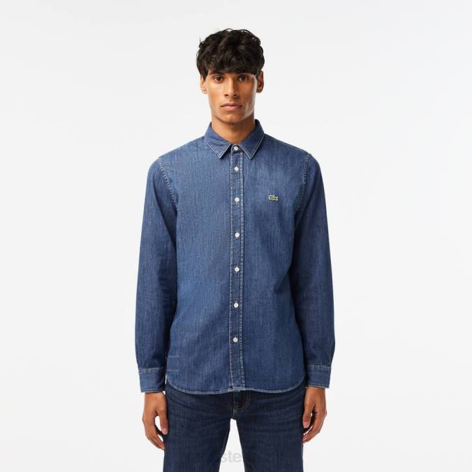 Lacoste homens camisa jeans de algodão orgânico regular fit azul P2PX1502 roupas