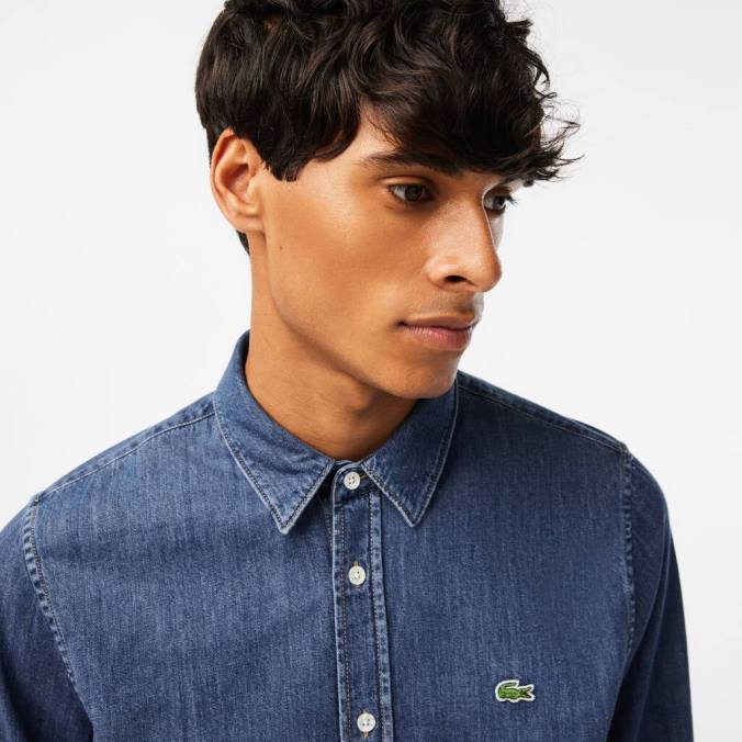 Lacoste homens camisa jeans de algodão orgânico regular fit azul P2PX1502 roupas