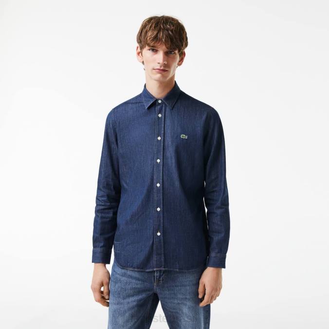 Lacoste homens camisa jeans de algodão orgânico regular fit cinza P2PX1503 roupas