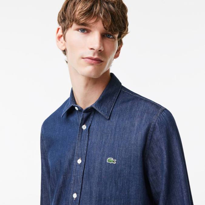 Lacoste homens camisa jeans de algodão orgânico regular fit cinza P2PX1503 roupas