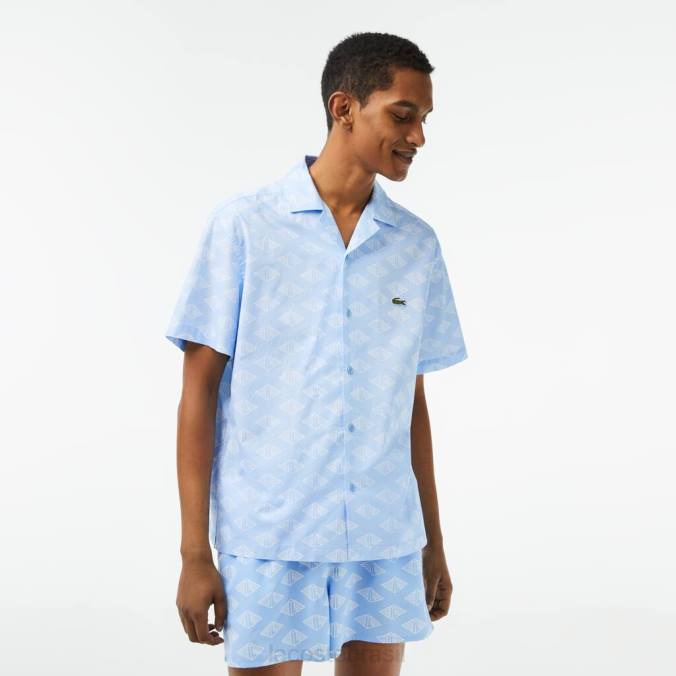 Lacoste homens camisa manga curta com estampa monograma Branco azulado P2PX508 roupas