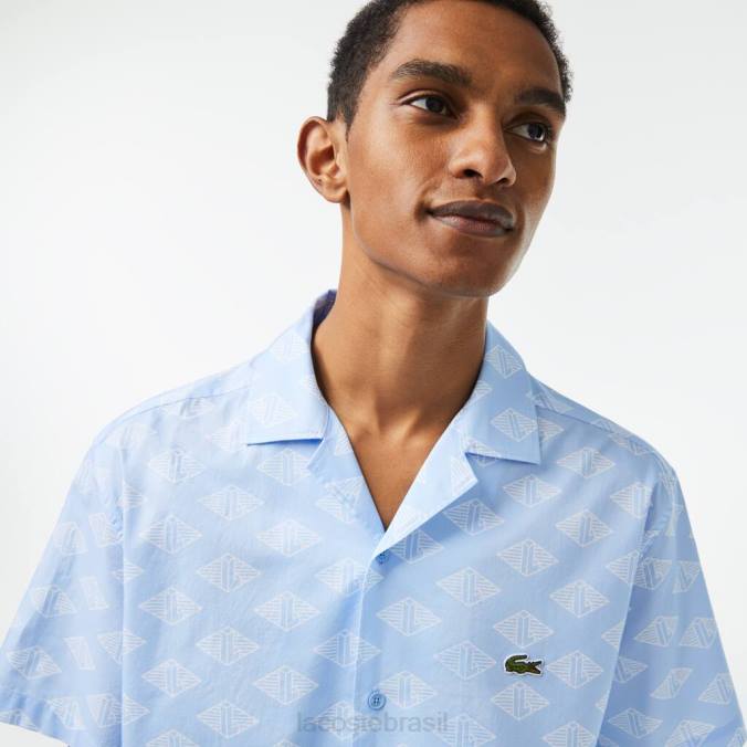 Lacoste homens camisa manga curta com estampa monograma Branco azulado P2PX508 roupas