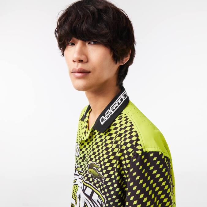 Lacoste homens camisa manga curta com estampa xadrez ombre amarelo/preto P2PX464 roupas