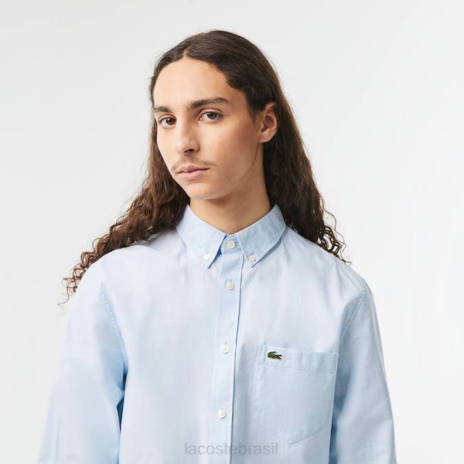 Lacoste homens camisa oxford de algodão com gola abotoada azul P2PX505 roupas