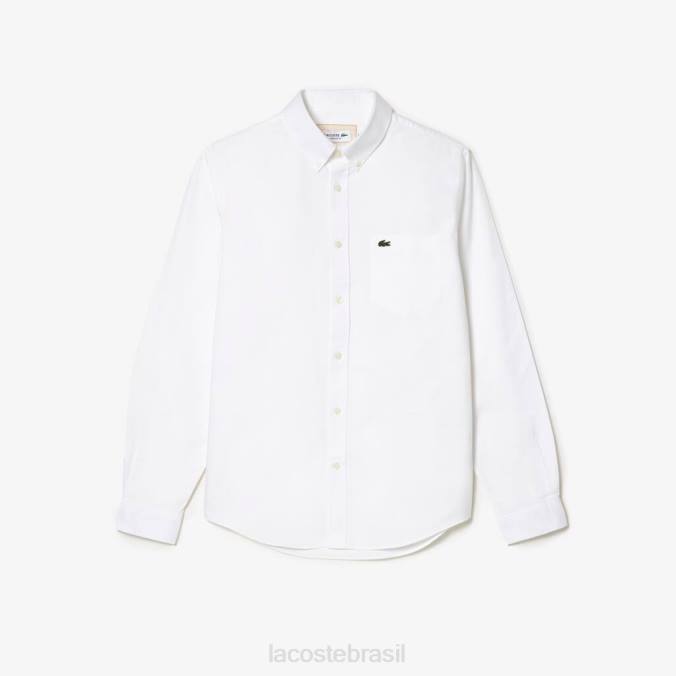 Lacoste homens camisa oxford de algodão com gola abotoada branco P2PX506 roupas