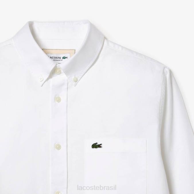 Lacoste homens camisa oxford de algodão com gola abotoada branco P2PX506 roupas