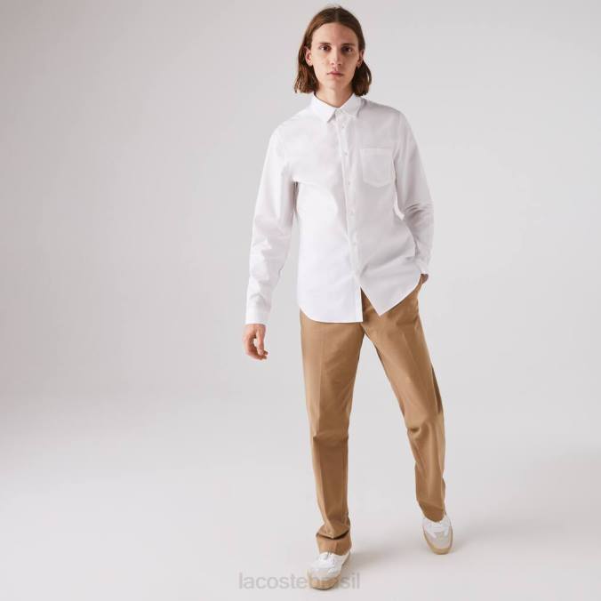 Lacoste homens camisa regular de popeline de algodão branco P2PX1614 roupas