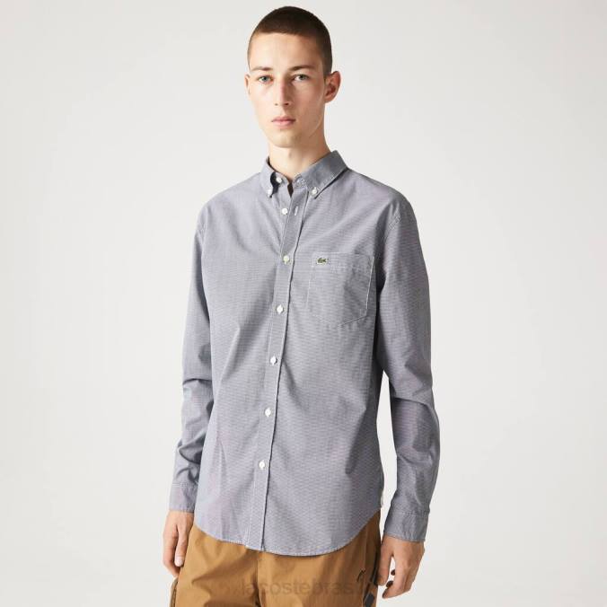 Lacoste homens camisa regular de popeline de algodão branco/azul marinho P2PX1485 roupas