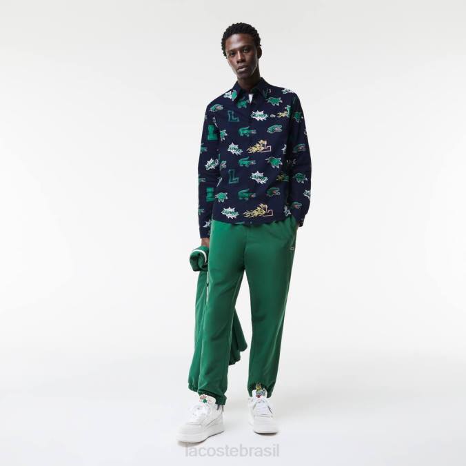 Lacoste homens camisa regular fit com estampa de crocodilo azul marinho/branco P2PX1575 roupas