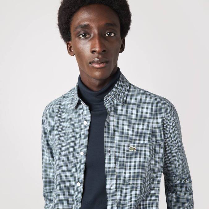 Lacoste homens camisa regular fit com estampa xadrez branco/preto/verde P2PX1609 roupas