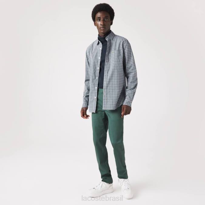 Lacoste homens camisa regular fit com estampa xadrez branco/preto/verde P2PX1609 roupas