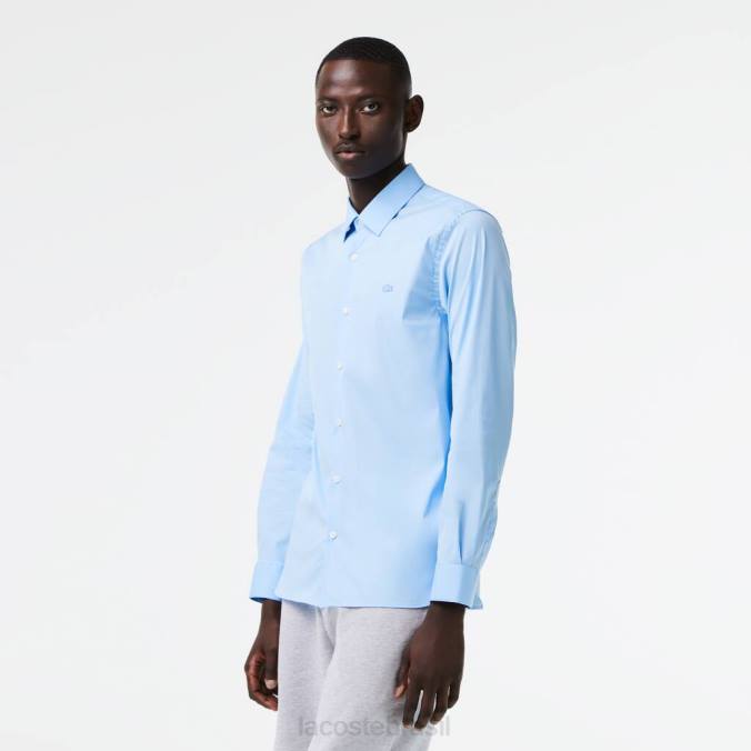 Lacoste homens camisa slim fit de popeline de algodão com gola francesa azul P2PX1439 roupas