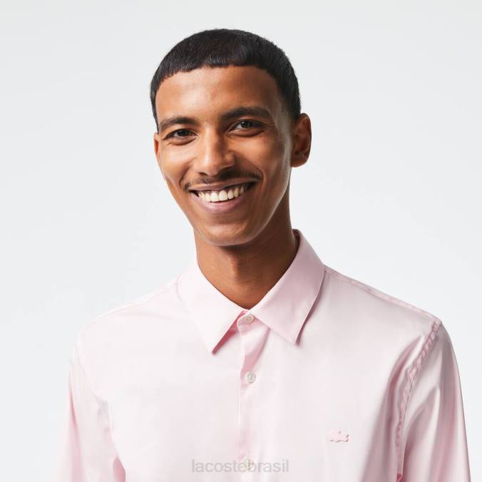 Lacoste homens camisa slim fit de popeline de algodão com gola francesa luz rosa P2PX1440 roupas