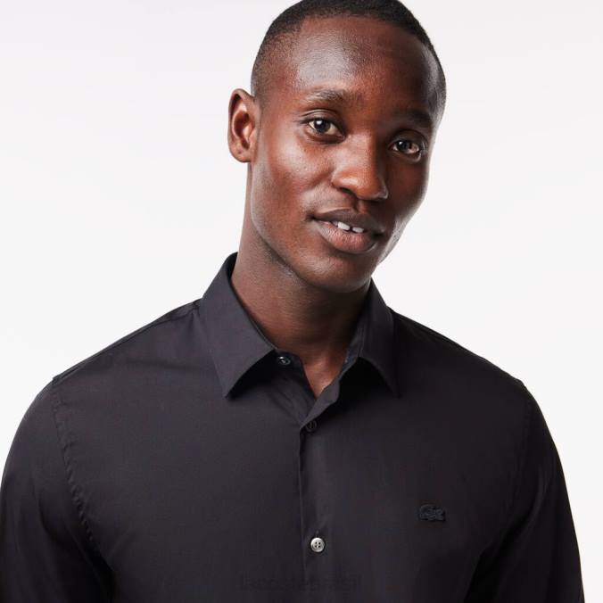 Lacoste homens camisa slim fit de popeline de algodão com gola francesa preto P2PX1437 roupas