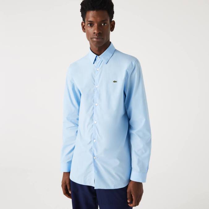 Lacoste homens camisa slim fit de popeline de algodão stretch azul P2PX1489 roupas