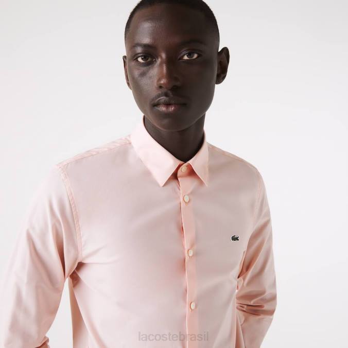 Lacoste homens camisa slim fit de popeline de algodão stretch luz rosa P2PX1490 roupas