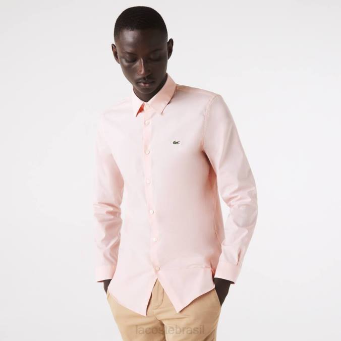 Lacoste homens camisa slim fit de popeline de algodão stretch luz rosa P2PX1490 roupas