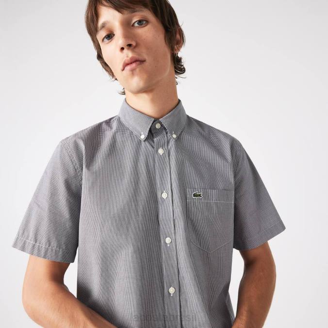 Lacoste homens camisa xadrez regular fit branco/azul marinho P2PX1552 roupas