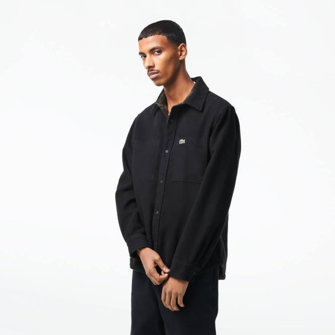 Lacoste homens camiseta reversível de flanela de algodão cáqui verde/branco P2PX1541 roupas