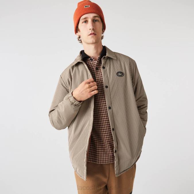 Lacoste homens overshirt hidrorrepelente com estampa xadrez bege/azul marinho/branco/verde cáqui P2PX1549 roupas