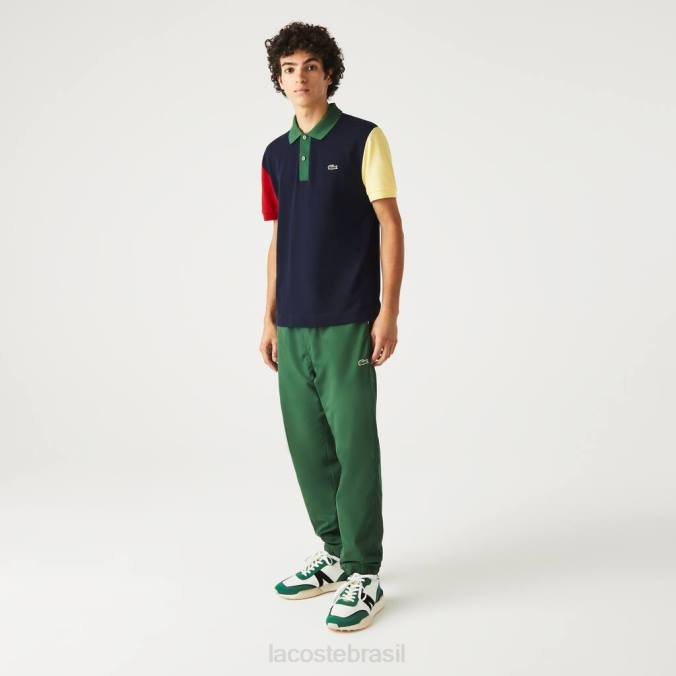 Lacoste homens Polo petit piquê de algodão colorblock regular fit azul marinho/vermelho/amarelo/verde P2PX558 roupas