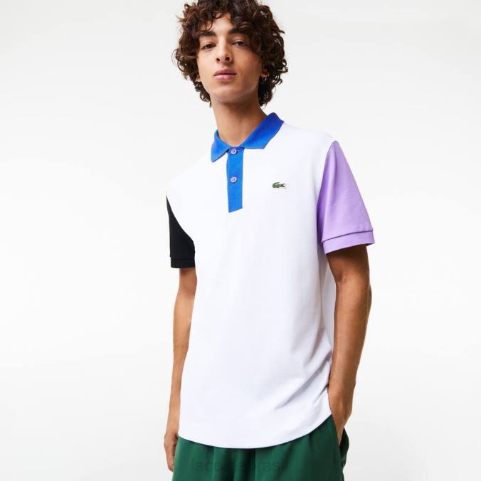 Lacoste homens Polo petit piquê de algodão colorblock regular fit branco/preto/roxo/azul P2PX559 roupas