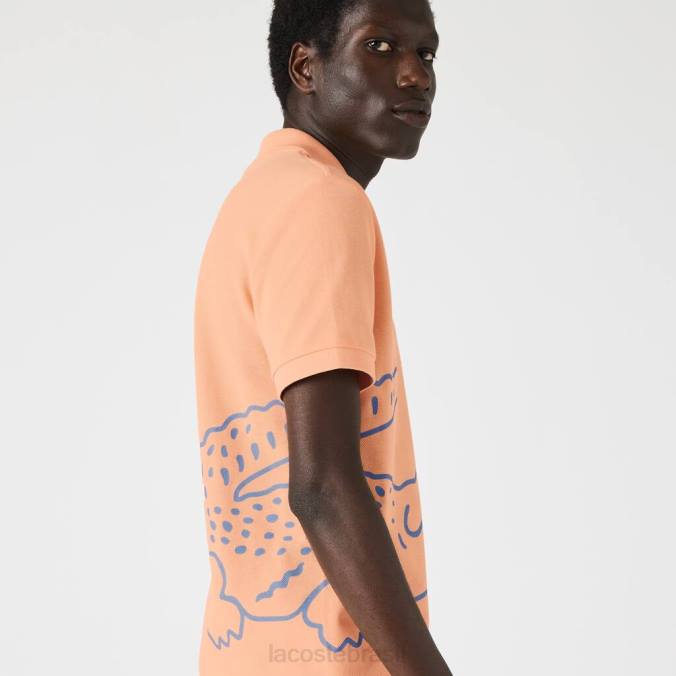 Lacoste homens Polo piquê de algodão com estampa de crocodilo regular fit laranja claro P2PX647 roupas