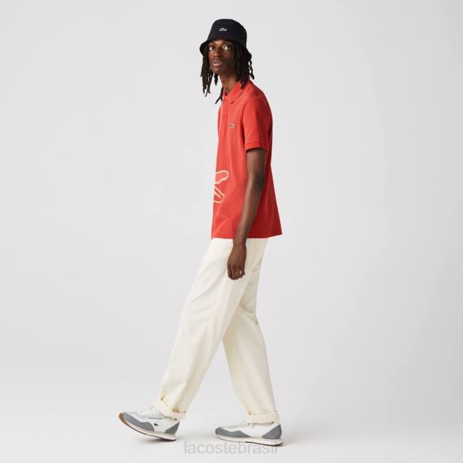 Lacoste homens Polo piquê de algodão com estampa de crocodilo regular fit vermelho P2PX648 roupas