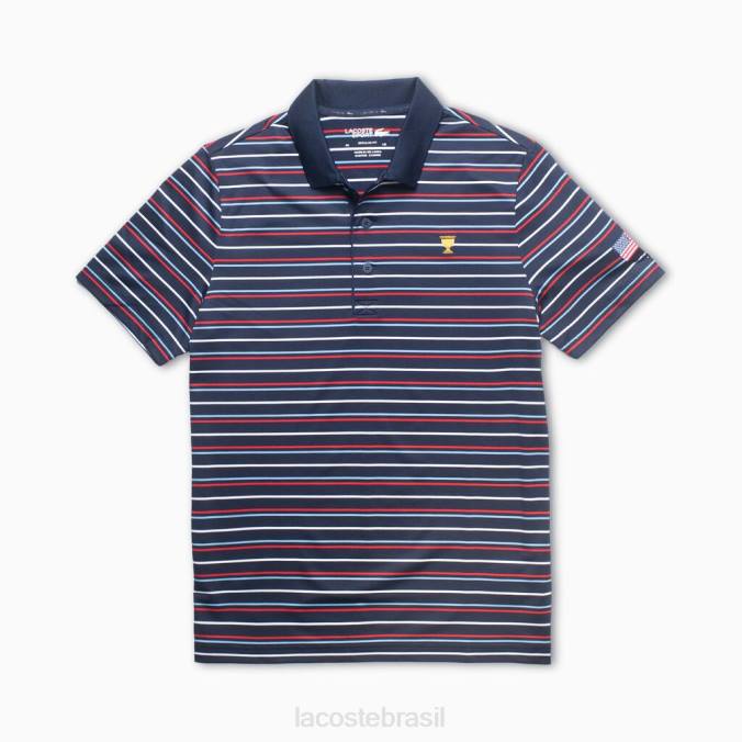 Lacoste homens Presidents Cup esporte polo listrado azul marinho/branco/vermelho/azul P2PX1229 roupas