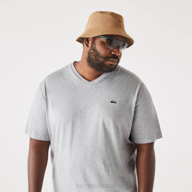 Lacoste homens camisa pólo de algodão com nervuras e decote em V regular fit (plus size) chino cinza P2PX765 roupas