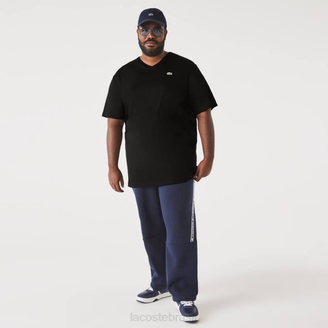 Lacoste homens camisa pólo de algodão com nervuras e decote em V regular fit (plus size) preto P2PX710 roupas