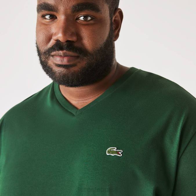 Lacoste homens camisa pólo de algodão com nervuras e decote em V regular fit (plus size) verde P2PX823 roupas