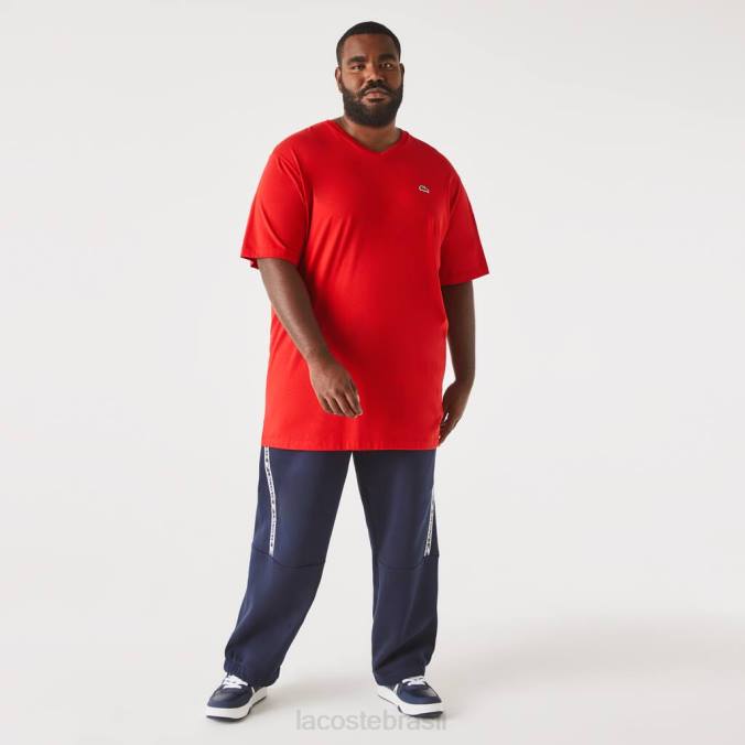 Lacoste homens camisa pólo de algodão com nervuras e decote em V regular fit (plus size) vermelho P2PX709 roupas