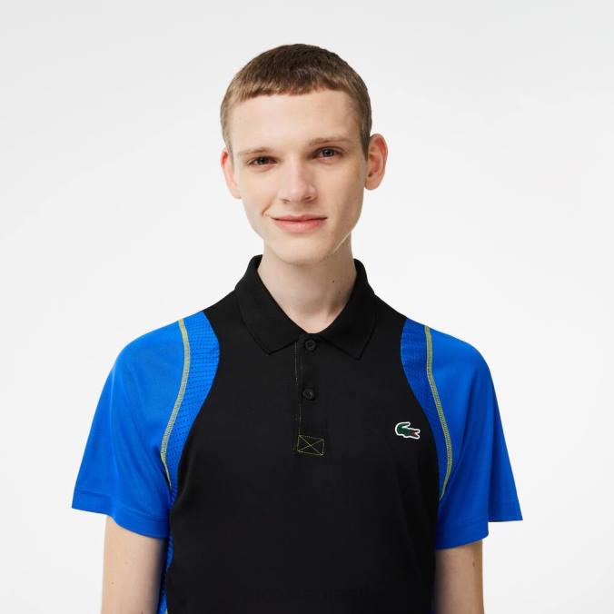 Lacoste homens camisa pólo de poliéster reciclado de tênis preto/azul/amarelo P2PX85 roupas