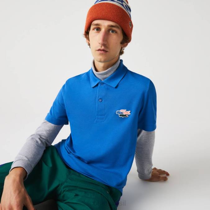 Lacoste homens camisa pólo regular fit crocodilos algodão orgânico azul P2PX844 roupas
