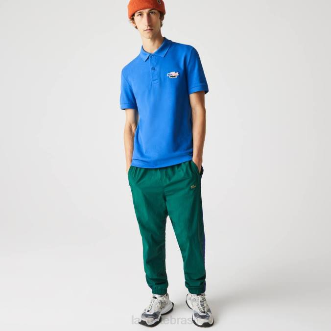 Lacoste homens camisa pólo regular fit crocodilos algodão orgânico azul P2PX844 roupas