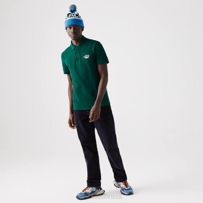 Lacoste homens camisa pólo regular fit crocodilos algodão orgânico verde P2PX843 roupas