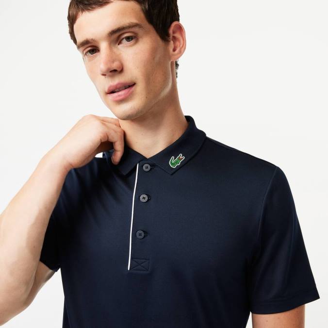 Lacoste homens camisa polo de golfe esportiva azul marinho/branco P2PX596 roupas
