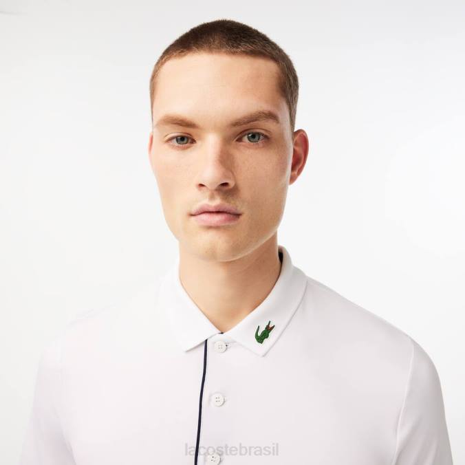 Lacoste homens camisa polo de golfe esportiva branco/azul marinho P2PX595 roupas
