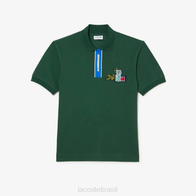 Lacoste homens polo com carcela contrastante e emblema de crocodilo verde P2PX634 roupas