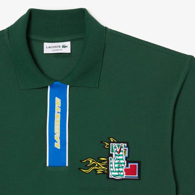 Lacoste homens polo com carcela contrastante e emblema de crocodilo verde P2PX634 roupas