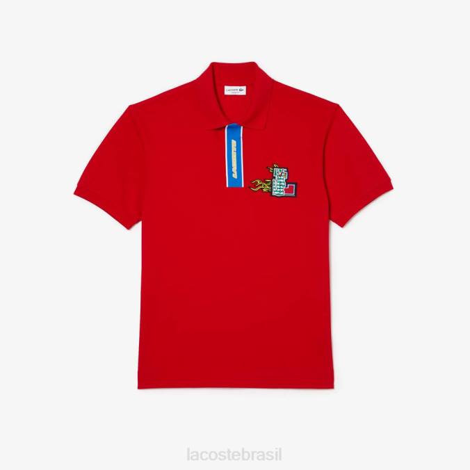 Lacoste homens polo com carcela contrastante e emblema de crocodilo vermelho P2PX633 roupas