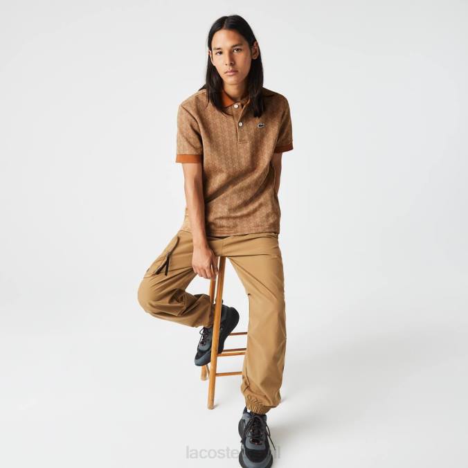 Lacoste homens polo com estampa clássica e monograma bege/marrom P2PX73 roupas
