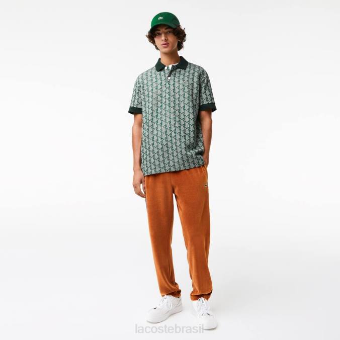 Lacoste homens polo com estampa clássica e monograma verde/bege P2PX72 roupas