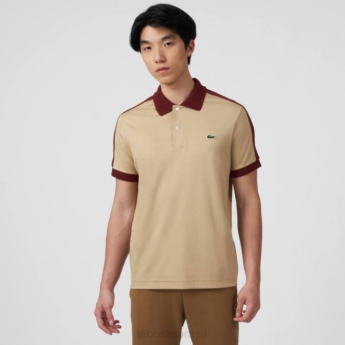 Lacoste homens polo com gola contrastante de ajuste clássico bege P2PX580 roupas