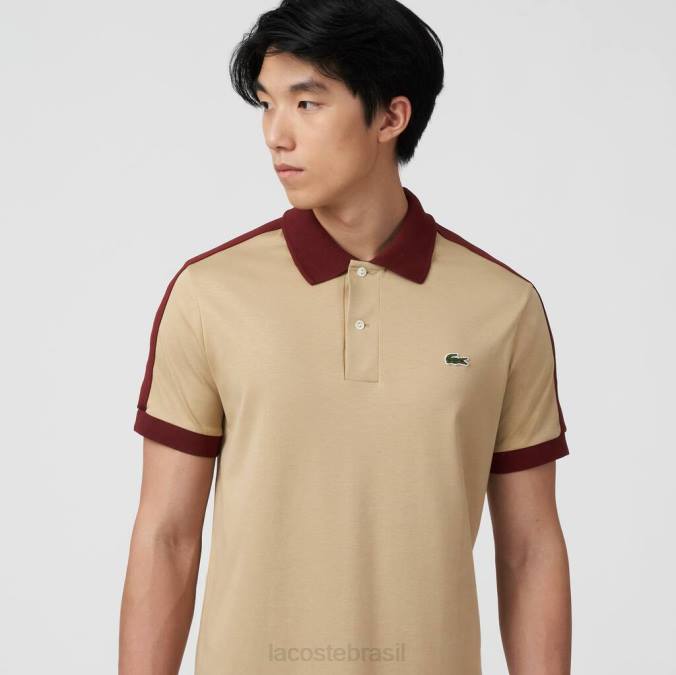 Lacoste homens polo com gola contrastante de ajuste clássico bege P2PX580 roupas
