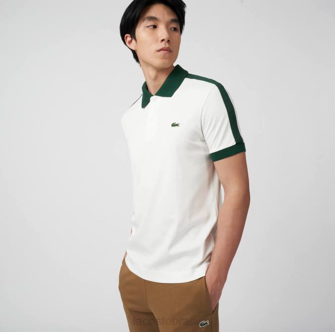 Lacoste homens polo com gola contrastante de ajuste clássico branco P2PX582 roupas