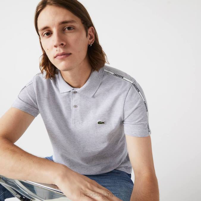 Lacoste homens polo de algodão elástico com faixas de marca de ajuste regular chino cinza P2PX923 roupas