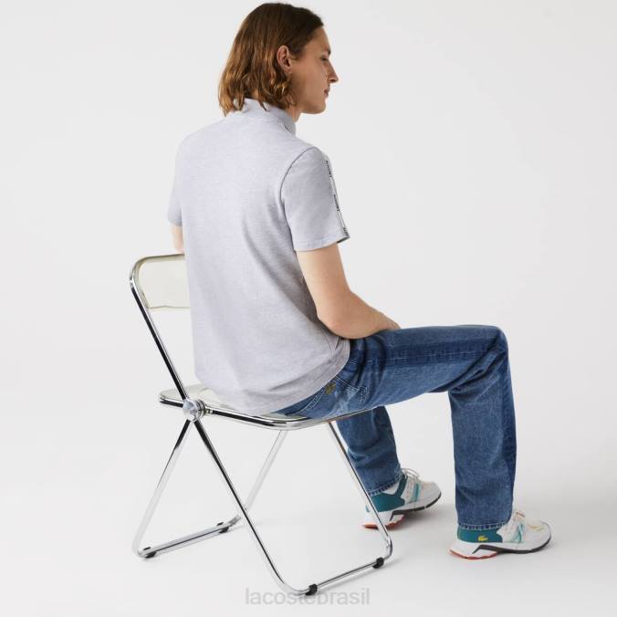 Lacoste homens polo de algodão elástico com faixas de marca de ajuste regular chino cinza P2PX923 roupas